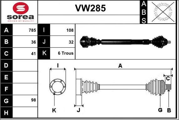 Sera VW285 - Piedziņas vārpsta ps1.lv