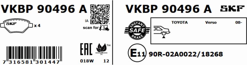 SKF VKBP 90496 A - Bremžu uzliku kompl., Disku bremzes ps1.lv