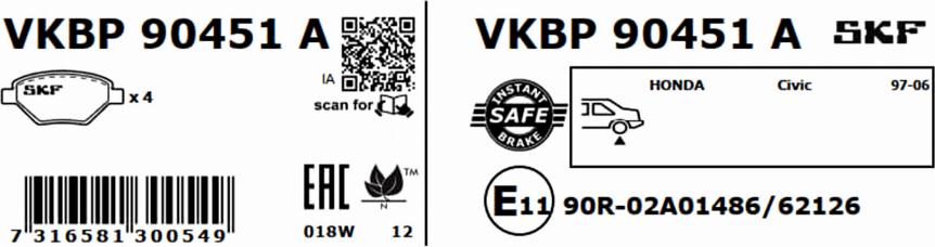 SKF VKBP 90451 A - Bremžu uzliku kompl., Disku bremzes ps1.lv