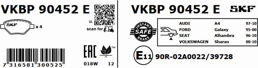 SKF VKBP 90452 E - Bremžu uzliku kompl., Disku bremzes ps1.lv