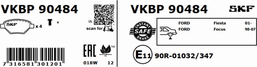 SKF VKBP 90484 - Bremžu uzliku kompl., Disku bremzes ps1.lv