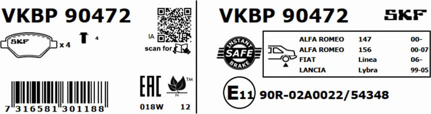 SKF VKBP 90472 - Bremžu uzliku kompl., Disku bremzes ps1.lv