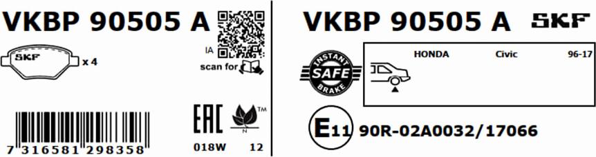 SKF VKBP 90505 A - Bremžu uzliku kompl., Disku bremzes ps1.lv