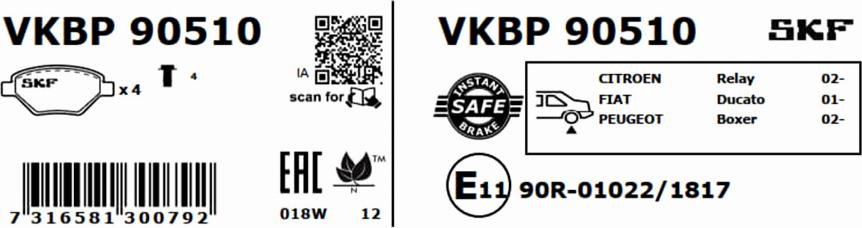 SKF VKBP 90510 - Bremžu uzliku kompl., Disku bremzes ps1.lv