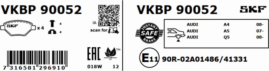 SKF VKBP 90052 - Bremžu uzliku kompl., Disku bremzes ps1.lv