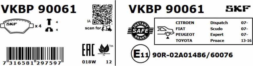 SKF VKBP 90061 - Bremžu uzliku kompl., Disku bremzes ps1.lv