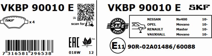 SKF VKBP 90010 E - Bremžu uzliku kompl., Disku bremzes ps1.lv