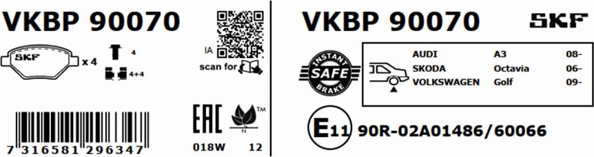 SKF VKBP 90070 - Bremžu uzliku kompl., Disku bremzes ps1.lv