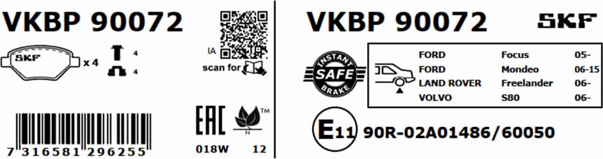 SKF VKBP 90072 - Bremžu uzliku kompl., Disku bremzes ps1.lv