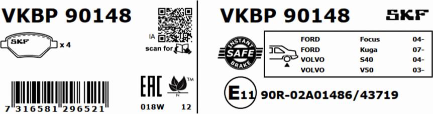 SKF VKBP 90148 - Bremžu uzliku kompl., Disku bremzes ps1.lv