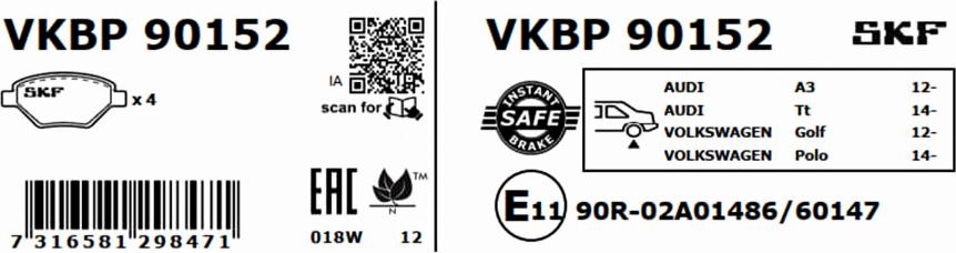 SKF VKBP 90152 - Bremžu uzliku kompl., Disku bremzes ps1.lv