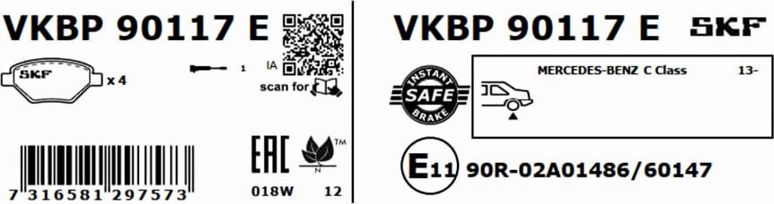 SKF VKBP 90117 E - Bremžu uzliku kompl., Disku bremzes ps1.lv