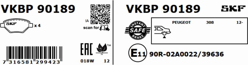 SKF VKBP 90189 - Bremžu uzliku kompl., Disku bremzes ps1.lv