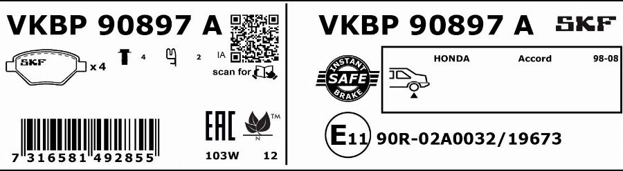 SKF VKBP 90897 A - Bremžu uzliku kompl., Disku bremzes ps1.lv