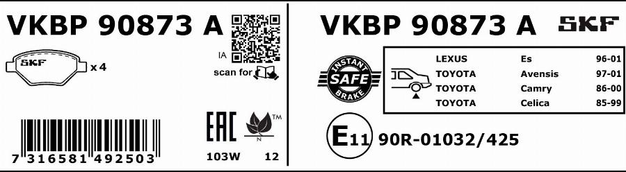 SKF VKBP 90873 A - Bremžu uzliku kompl., Disku bremzes ps1.lv