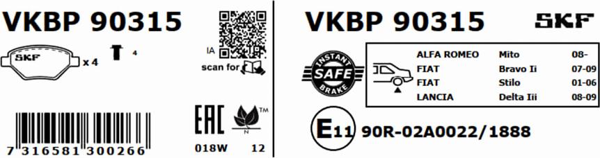 SKF VKBP 90315 - Bremžu uzliku kompl., Disku bremzes ps1.lv