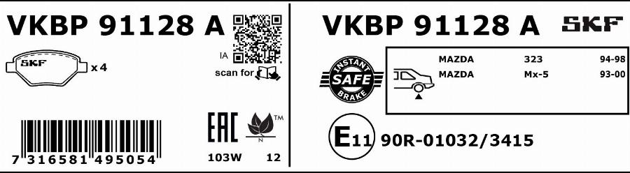 SKF VKBP 91128 A - Bremžu uzliku kompl., Disku bremzes ps1.lv