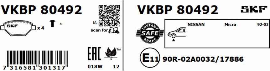 SKF VKBP 80492 - Bremžu uzliku kompl., Disku bremzes ps1.lv