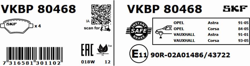 SKF VKBP 80468 - Bremžu uzliku kompl., Disku bremzes ps1.lv