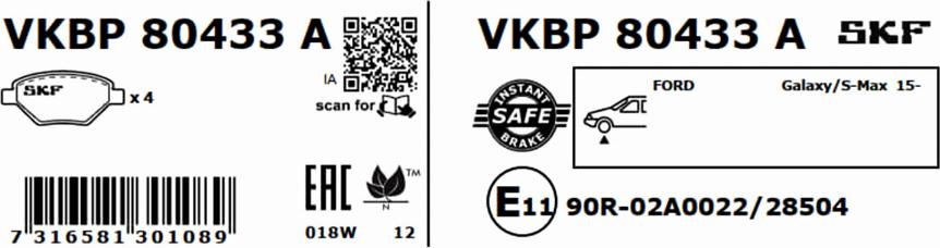 SKF VKBP 80433 A - Bremžu uzliku kompl., Disku bremzes ps1.lv