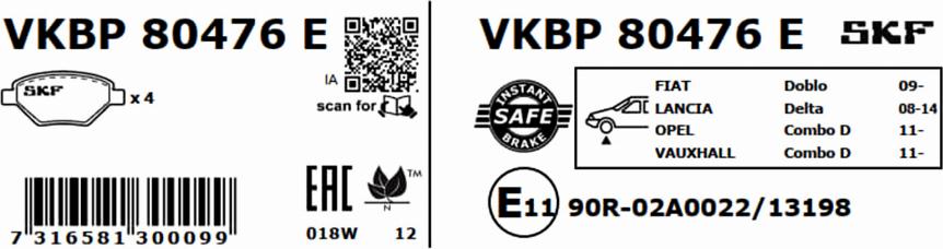 SKF VKBP 80476 E - Bremžu uzliku kompl., Disku bremzes ps1.lv