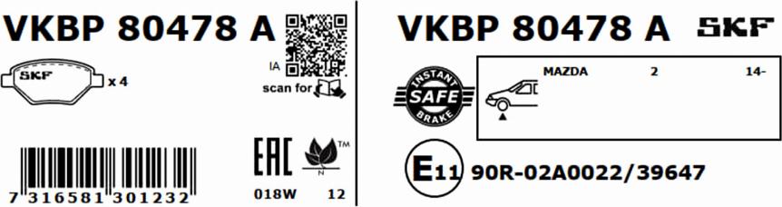 SKF VKBP 80478 A - Bremžu uzliku kompl., Disku bremzes ps1.lv