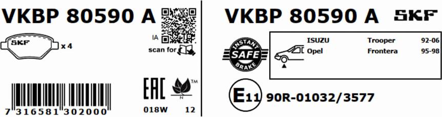 SKF VKBP 80590 A - Bremžu uzliku kompl., Disku bremzes ps1.lv