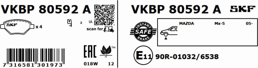 SKF VKBP 80592 A - Bremžu uzliku kompl., Disku bremzes ps1.lv