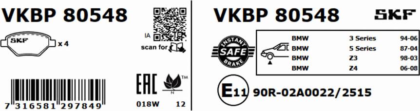 SKF VKBP 80548 - Bremžu uzliku kompl., Disku bremzes ps1.lv