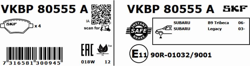 SKF VKBP 80555 A - Bremžu uzliku kompl., Disku bremzes ps1.lv