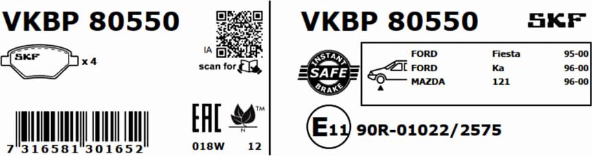 SKF VKBP 80550 - Bremžu uzliku kompl., Disku bremzes ps1.lv