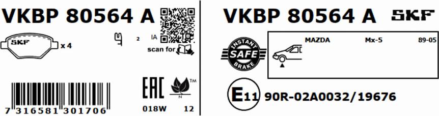 SKF VKBP 80564 A - Bremžu uzliku kompl., Disku bremzes ps1.lv