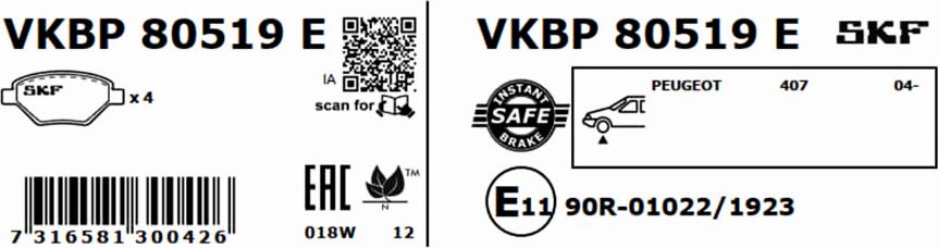 SKF VKBP 80519 E - Bremžu uzliku kompl., Disku bremzes ps1.lv