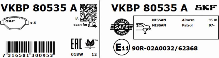 SKF VKBP 80535 A - Bremžu uzliku kompl., Disku bremzes ps1.lv