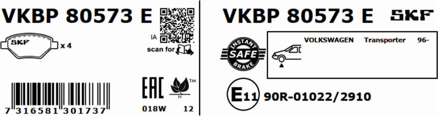 SKF VKBP 80573 E - Bremžu uzliku kompl., Disku bremzes ps1.lv