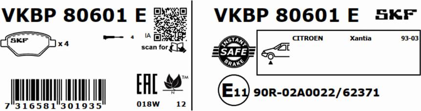 SKF VKBP 80601 E - Bremžu uzliku kompl., Disku bremzes ps1.lv