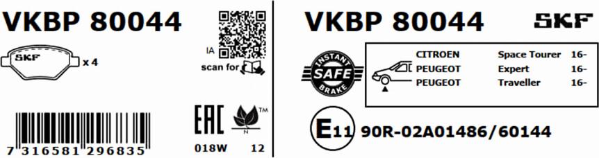 SKF VKBP 80044 - Bremžu uzliku kompl., Disku bremzes ps1.lv