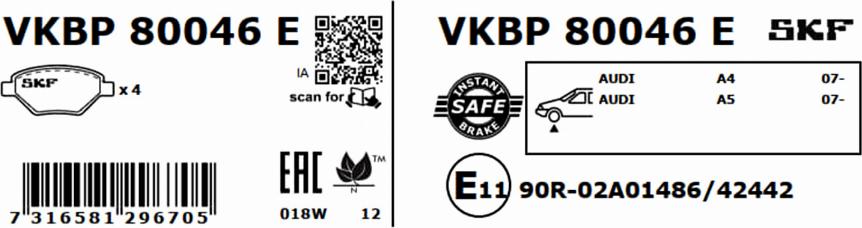 SKF VKBP 80046 E - Bremžu uzliku kompl., Disku bremzes ps1.lv