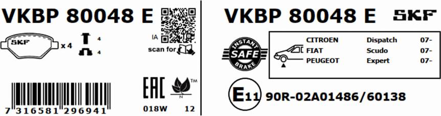 SKF VKBP 80048 E - Bremžu uzliku kompl., Disku bremzes ps1.lv