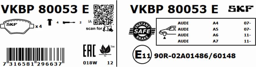 SKF VKBP 80053 E - Bremžu uzliku kompl., Disku bremzes ps1.lv