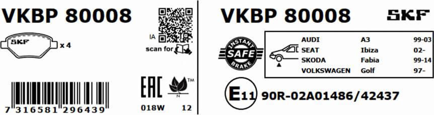 SKF VKBP 80008 - Bremžu uzliku kompl., Disku bremzes ps1.lv