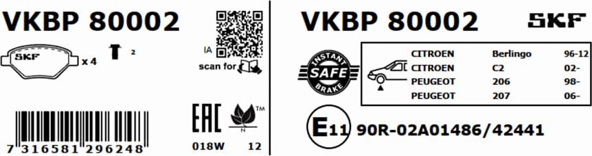 SKF VKBP 80002 - Bremžu uzliku kompl., Disku bremzes ps1.lv