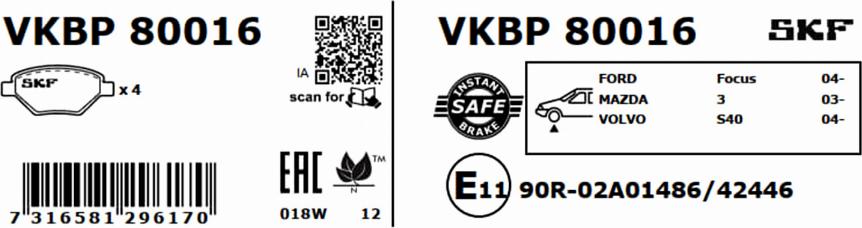 SKF VKBP 80016 - Bremžu uzliku kompl., Disku bremzes ps1.lv