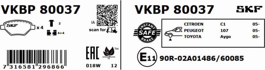 SKF VKBP 80037 - Bremžu uzliku kompl., Disku bremzes ps1.lv