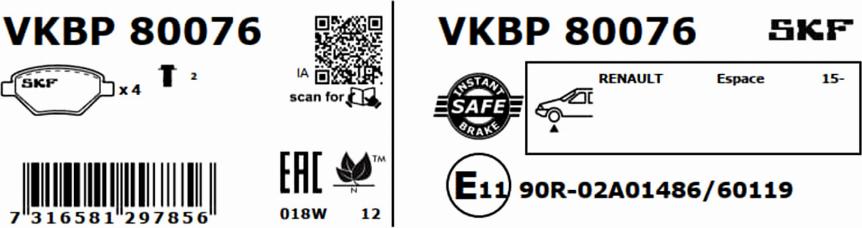 SKF VKBP 80076 - Bremžu uzliku kompl., Disku bremzes ps1.lv