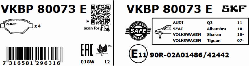 SKF VKBP 80073 E - Bremžu uzliku kompl., Disku bremzes ps1.lv