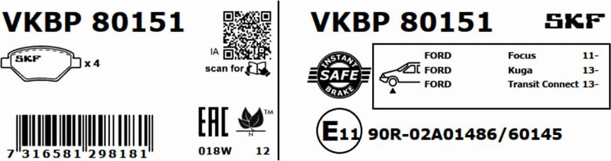 SKF VKBP 80151 - Bremžu uzliku kompl., Disku bremzes ps1.lv