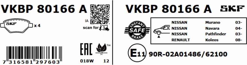 SKF VKBP 80166 A - Bremžu uzliku kompl., Disku bremzes ps1.lv