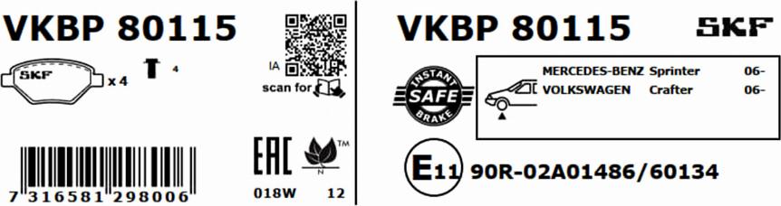 SKF VKBP 80115 - Bremžu uzliku kompl., Disku bremzes ps1.lv