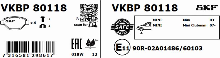 SKF VKBP 80118 - Bremžu uzliku kompl., Disku bremzes ps1.lv